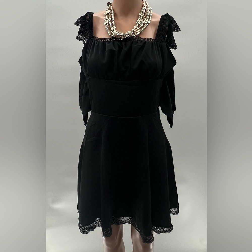 Women's Lace Trim Midi Dress - A-Line Swing Dress Flowy Sexy Party Dress - Sz L